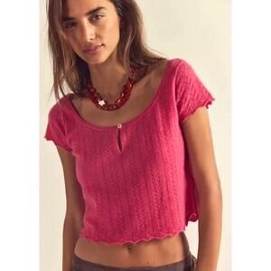 Free People Hera Calypso Pink Pointelle Knit Crop Top Size XS Cashmere NWT